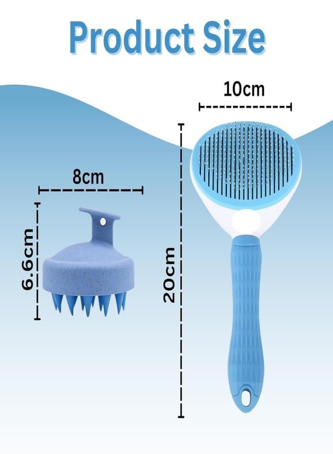 KittuPet فرشاة كيتو بيت 2 في 1 ذاتية التنظيف للتنظيف والتدليك للكلاب والقطط | تنظيف بضغطة زر، أسنان قابلة للسحب وشعيرات سيليكون ناعمة (فرشاة زرقاء + فرشاة تدليك) - Image 2